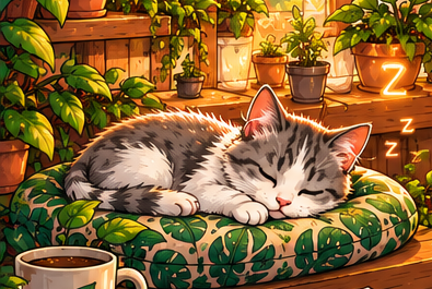 Petit chat endormi dans la jungle